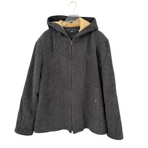Fleet Street Dark Gray 100% Wool Hooded Corduroy Lined Full Zipper Warm Coat